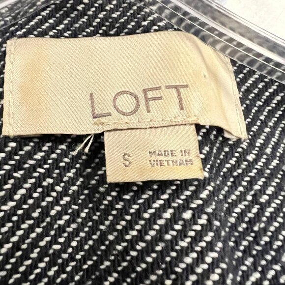 LOFT Women's Striped Blazer Open Front Navy/White Frayed Trim Size Small Pockets - Picture 8 of 9